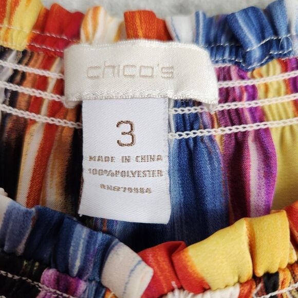 Chico's Blouse Womens XL (3) Bright Watercolor Peasant Smocked 3/4 Sleeve Gypsy - Picture 4 of 7